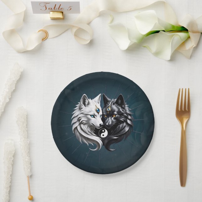 Yin Yang Wolves. Pappteller (Hochzeit)