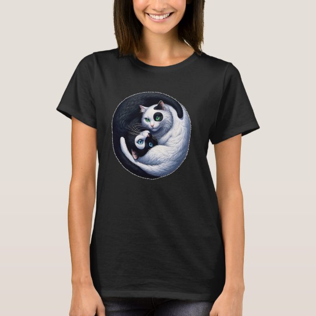 Yin Yang Yoga Zen Niedlich Katzen für Katze Lover T-Shirt (Vorderseite)