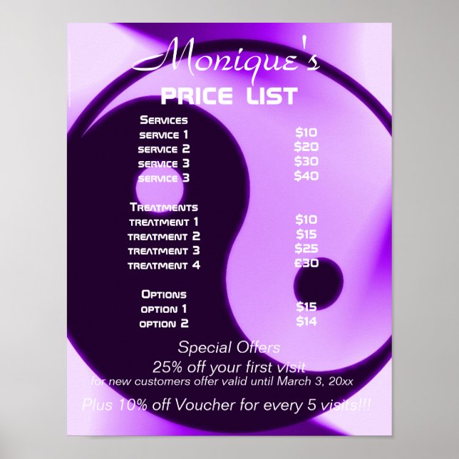 Yin Yang zen Yoga Preisliste Poster (Vorne)