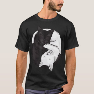 Ying Yang Black and White Cat Graphic T-Shirt