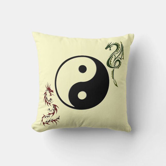 Ying Yang Chinese Dragon Pillow Kissen (Vorderseite)