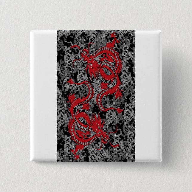 Ying Yang Dragon oin Red - Chinesisches Neujahr Button (Vorderseite)