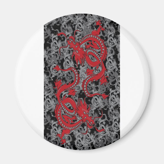 Ying Yang Dragon oin Red - Chinesisches Neujahr Magnet (Vorne)