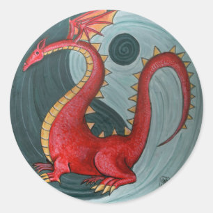 Ying Yang Dragon Round Aufkleber