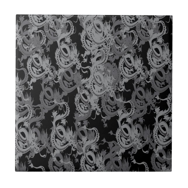 Ying Yang Gray Dragons Fliese (Vorderseite)