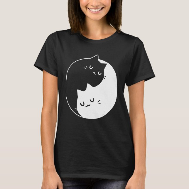 Ying Yang Katzen Katze T-Shirt Tee (Vorderseite)