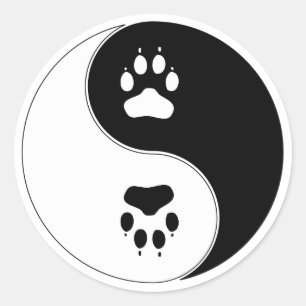 Ying Yang Paw Print Runder Aufkleber