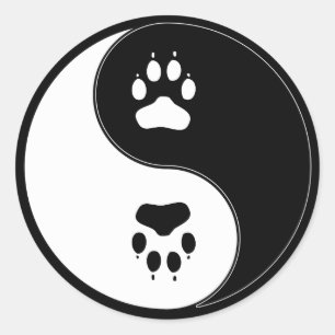 Ying Yang Paw Print Runder Aufkleber
