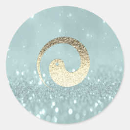 Ying Yang Symbol Balance Aquamarin Gold Pace Spiri Runder Aufkleber