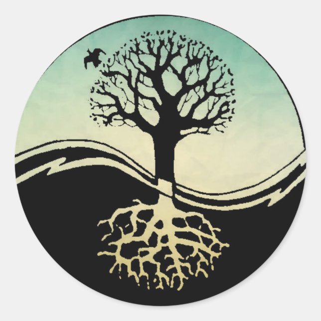 Ying Yang Tree of Life Runder Aufkleber (Vorderseite)