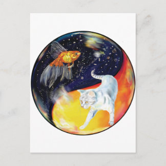 YinYang Fish and Cat - Color Postcard Postkarte