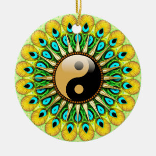 YinYang Peacock Sun Circle Keramik Ornament