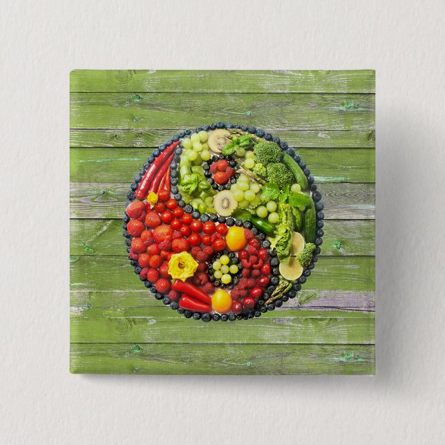 YinYang - Vegane Harmonie Grüne Holzwand Button (Vorderseite)