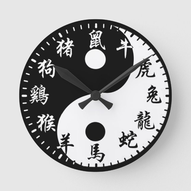 YinYang Zodiac Runde Wanduhr (Vorderseite)