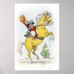 Yippee! Cowboy Racoon auf seiner Pferdedrucke Poster