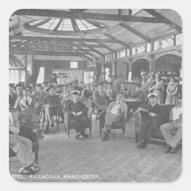 YMCA Hostel, Piccadilly, Manchester, c.1910 Quadratischer Aufkleber (Vorderseite)