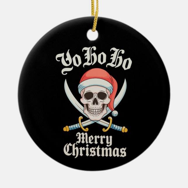 Yo Ho Ho Frohe Weihnachts Pirate Xmas Skull Holida Keramik Ornament (Vorne)