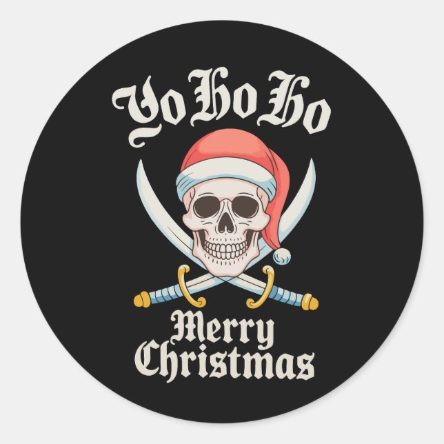 Yo Ho Ho Frohe Weihnachts Pirate Xmas Skull Holida Runder Aufkleber (Vorderseite)