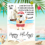 Yo Ho Ho Pirate Santa Rum Beach Weihnachten<br><div class="desc">Ahoy! Mit dieser Weihnachtskarte, die einen Pirat-Drehung in den Ton "The Little Drummer Boy" legt, können Sie den Feiertagen noch etwas Spaß machen. Ein Aquarellpirate Santa am Strand mit einem tropischen Kokosnuss-Getränk in der einen Hand und einer Flasche Rum in der anderen und Piraten Schiff und Ozean im Hintergrund. Die...</div>