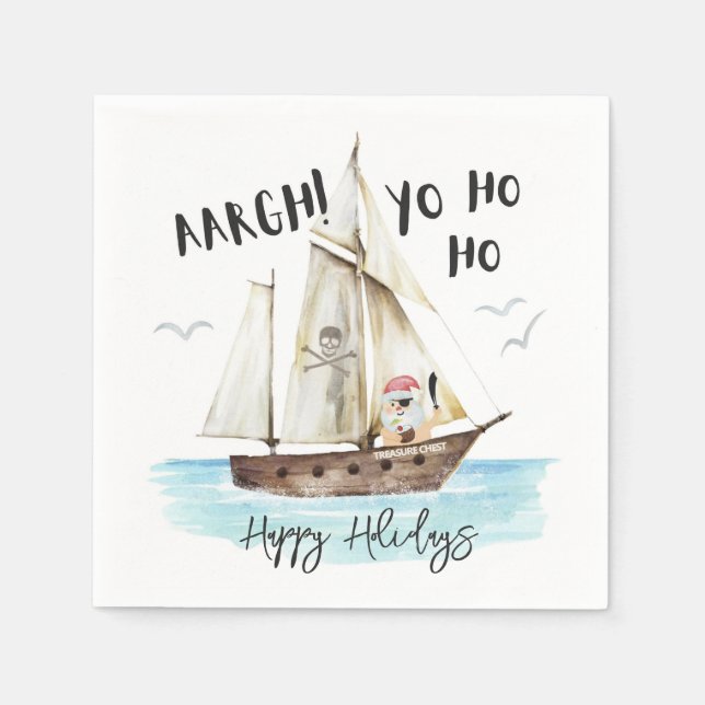 Yo Ho Ho Pirate Santa Ship Weihnachten Serviette (Vorderseite)