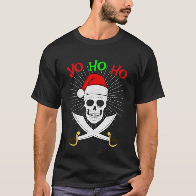Yo Ho Ho Pirate Santa Skull Christmas PJs Funny Sp T-Shirt (Vorderseite)