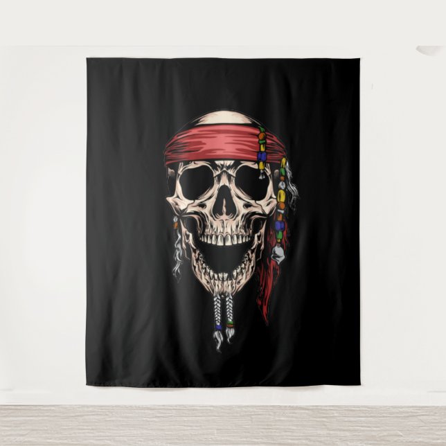 Yo Ho Ho Pirate Skull Ghost Hintergrund Wandteppich (Vorderseite)