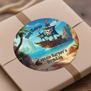 Yo Ho Ho! Piratenjungen-Paradiesinsel-Geburtstag Runder Aufkleber