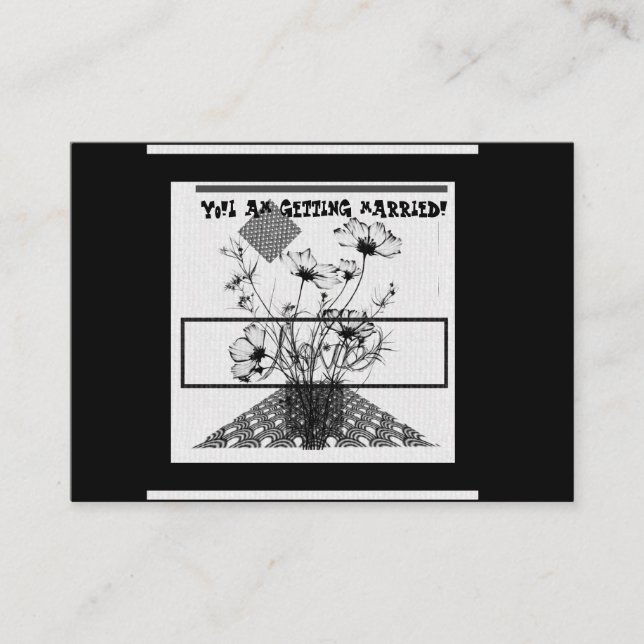 Yo!Ich heirate schwarz-weiße Blume Begleitkarte (Vorderseite)