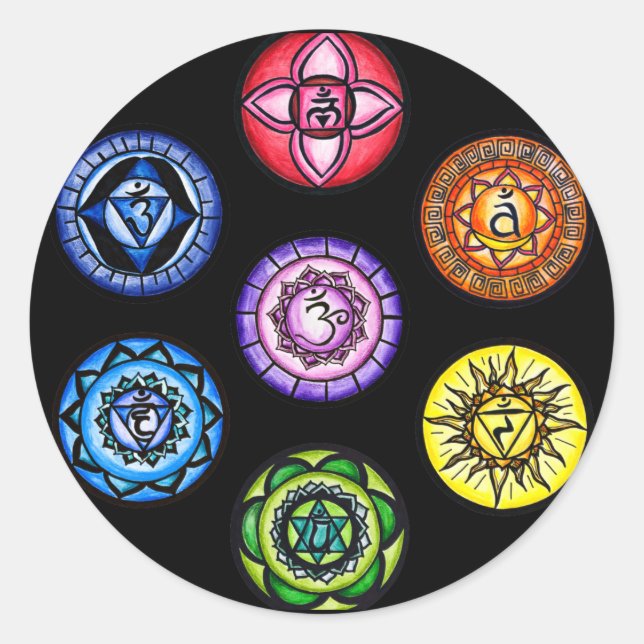 Yoga - 7 Chakras Energy Runder Aufkleber (Vorderseite)