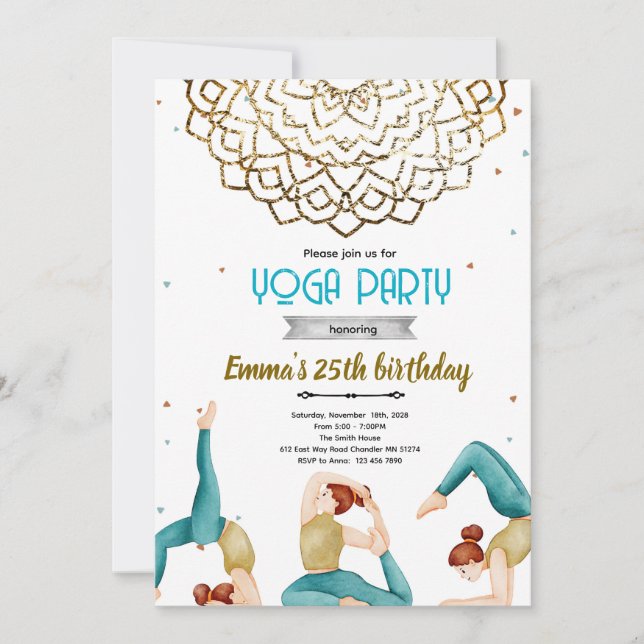 Yoga adult birthday party invitation einladung (Vorderseite)