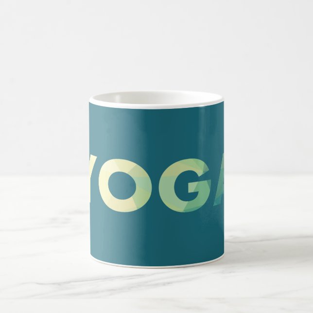 Yoga-Aquamarin-Gelbtext Kaffeetasse (Mittel)