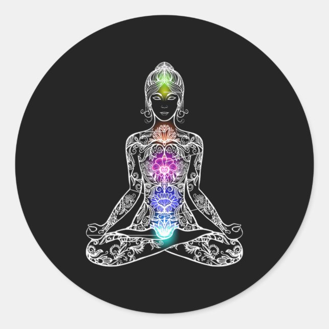 Yoga Asana Meditation Chakra Buddhismus Spirituell Runder Aufkleber (Vorderseite)