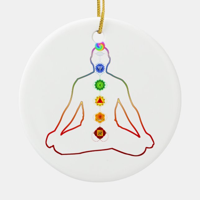 Yoga Asana Siddhasana Pose mit 7 Chakras Keramik Ornament (Vorne)