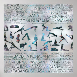Yoga Asanas / Posen Sanskrit Word Art Labradorite Poster