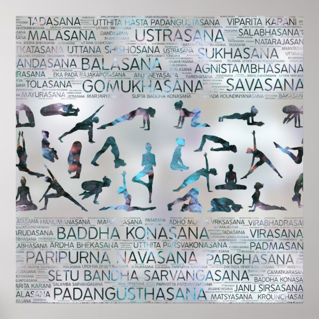 Yoga Asanas / Posen Sanskrit Word Art Labradorite Poster (Vorne)