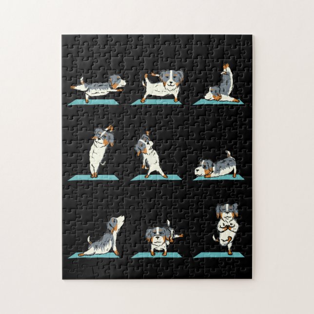Yoga Australian Shepherd Hund Funny Jig Saw Puzzle (Vertikal)