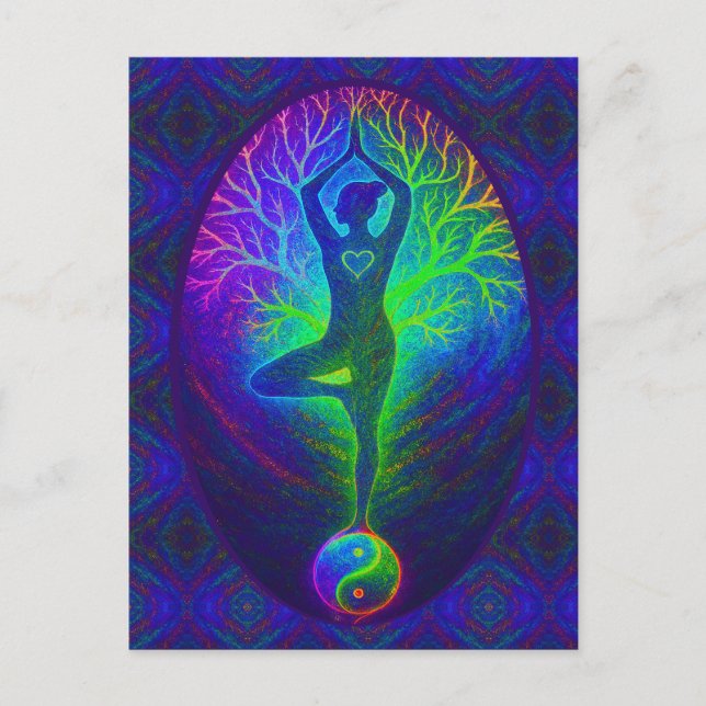 Yoga-Baum Friedensregenbogen Postkarte (Vorderseite)