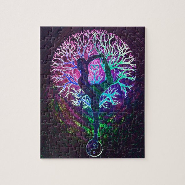 Yoga-Baum Friedensregenbogen Puzzle (Vertikal)
