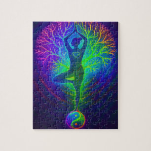 Yoga-Baum Friedensregenbogen Puzzle