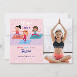 Yoga Birthday Party Girls Stretch Tumble Foto Einladung