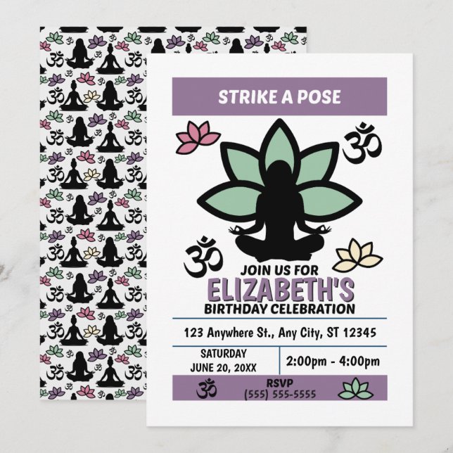 Yoga Birthday Party Invitation Einladung (Vorne/Hinten)