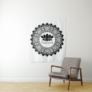 Yoga Black Mandala Namaste Lotus Wandteppich