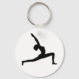 Yoga Black Silhouette Posing Round Key Chain Schlüsselanhänger