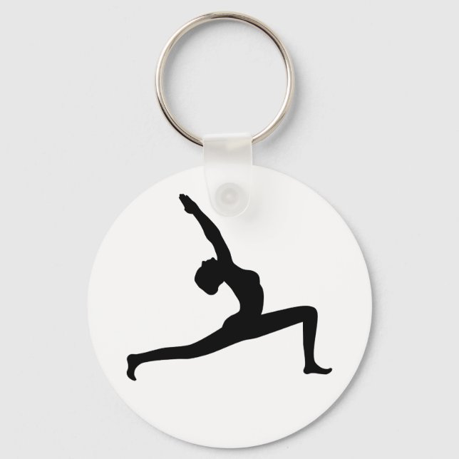 Yoga Black Silhouette Posing Round Key Chain Schlüsselanhänger (Vorderseite)