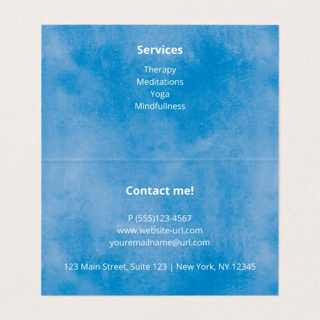 Yoga Blue Aquarellfarbe Holistic, Mandala Hand gez Visitenkarten (Innenseite Aufgefaltet)