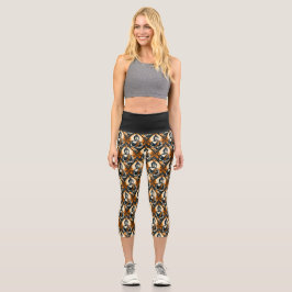 Yoga Buddha in Orange und Schwarz Capri Leggings