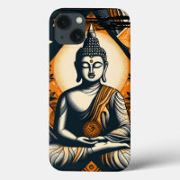 Yoga Buddha in Orange und Schwarz
