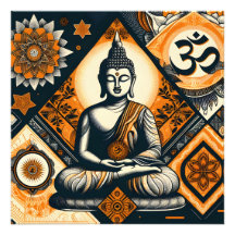 Yoga Buddha in Orange und Schwarz