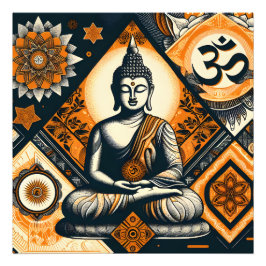 Yoga Buddha in Orange und Schwarz Fotodruck