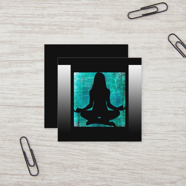 Yoga Business Cards für Türkis und Black Mediation Quadratische Visitenkarte (Vorderseite/Rückseite Beispiel)